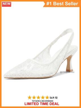 Lace Kitten Heel Slingback Pumps Pointed Toe Wedding Bridal Shoes